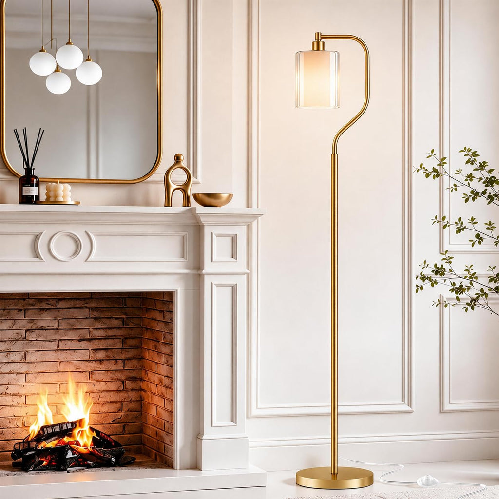 Dimmable Gold Floor Lamp with Double Glass Shade