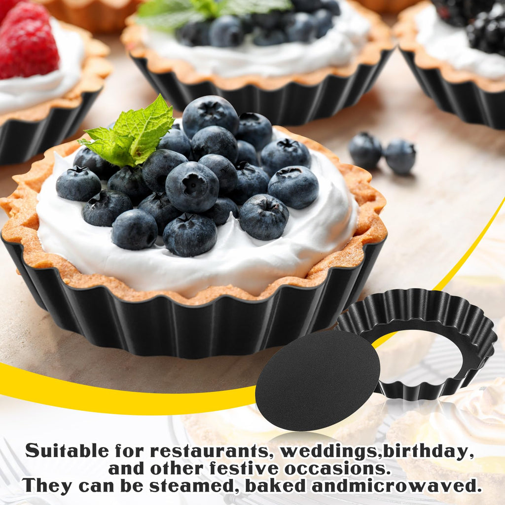 16 Pcs Mini Tart Pans for Baking, Black Round and Rectangle
