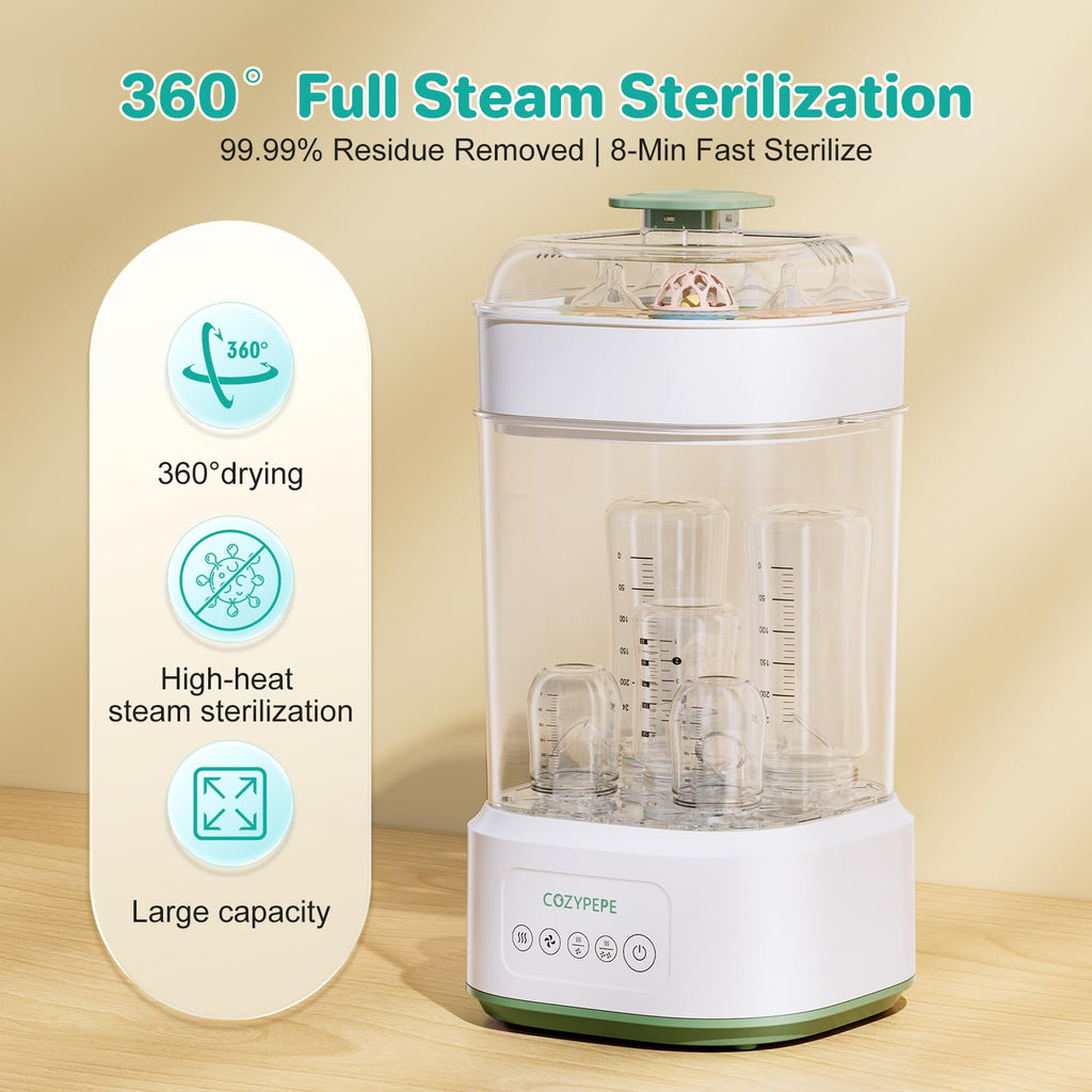Electric Steam Baby Bottle Sterilizer and Dryer Compact Countertop