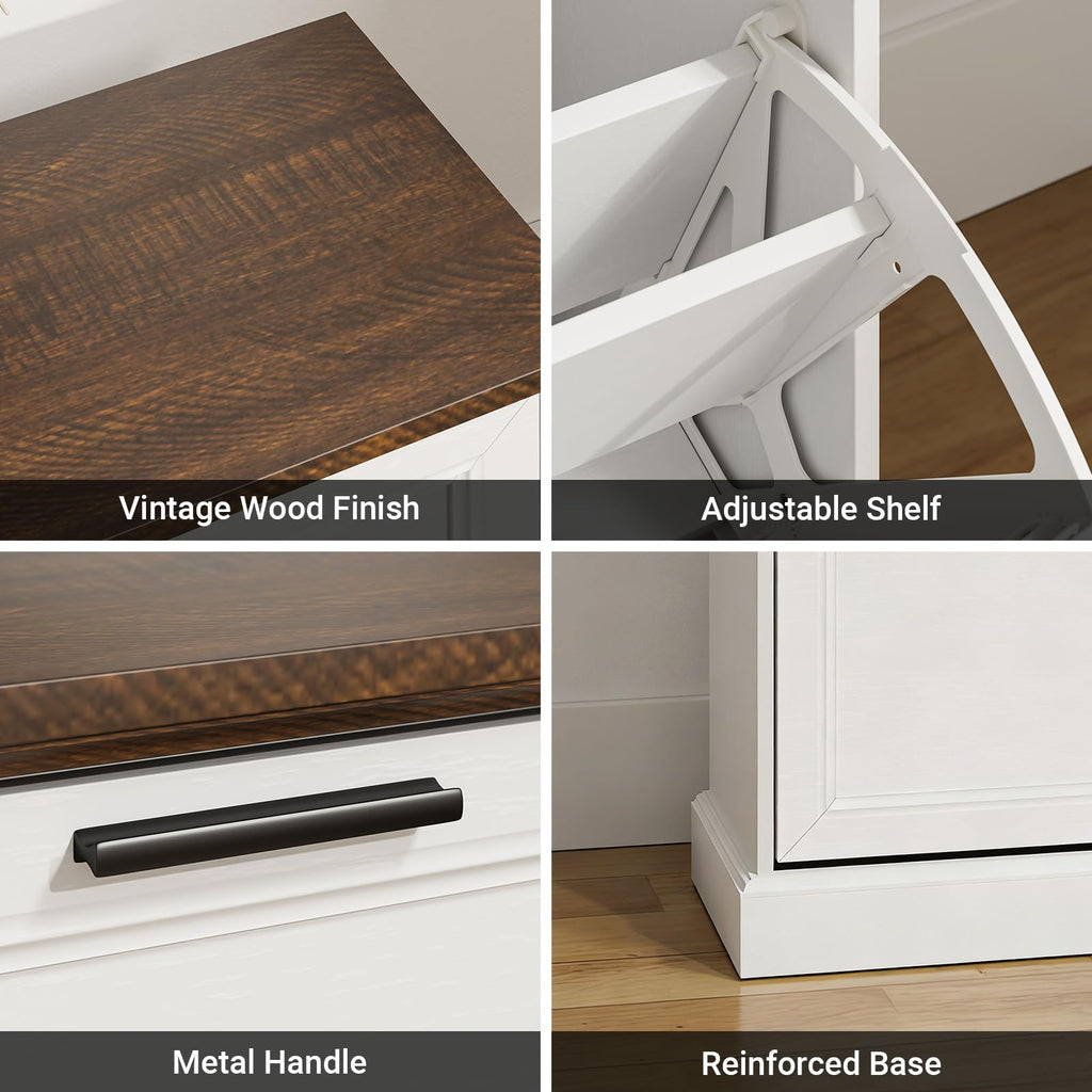 Narrow Shoe Bench with Flip Drawers