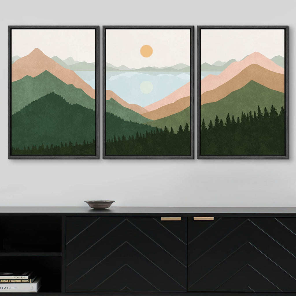 Framed Canvas Print Wall Set Minimal Mountain Skyline Horizon Abstract Nature Illustrations Modern Nordic Decorative