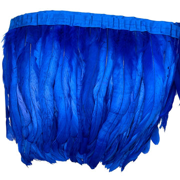 Rooster Hackle Feather Fringe Trim 8-10inch in Width for DIY Sewing Craft Decoration Pack of 1 Yard (Royal Blue)