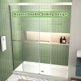 56-60" W x 70" H Semi-Frameless Shower Door, Double Sliding Shower Door with 1/4" (6mm) Clear SGCC Tempered Glass