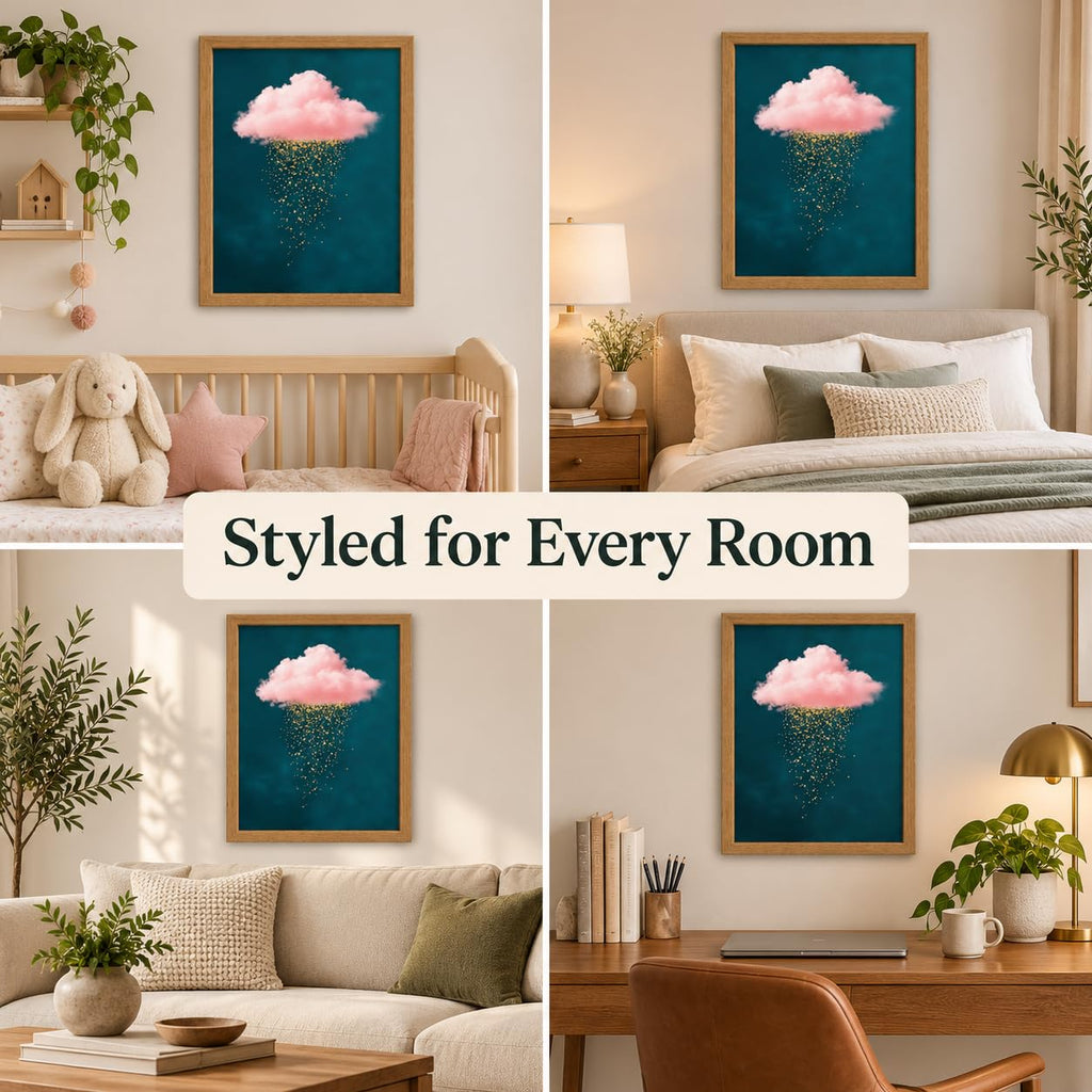 Framed Golden Rain Pink Cloud Canvas Wall Art 16 X 24 Inch
