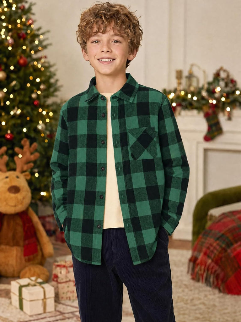 Boys Flannel Plaid Long Sleeve Button Down Shirts