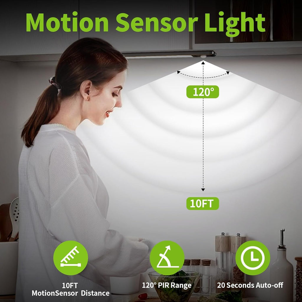 2 Pack Under Cabinet Lighting, 12in Rechargeable Motion Sensor Light Indoor