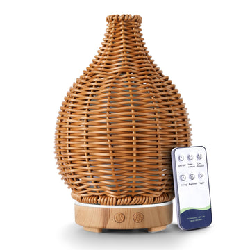 Boho Essential Oil Diffuser Rattan Weaving with Remote, 100mL