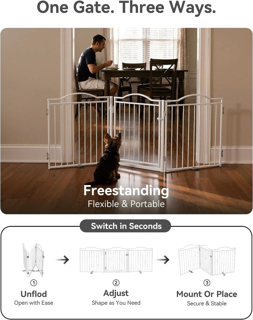Metal Freestanding Foldable Dog Gate with Door, 30'' Tall