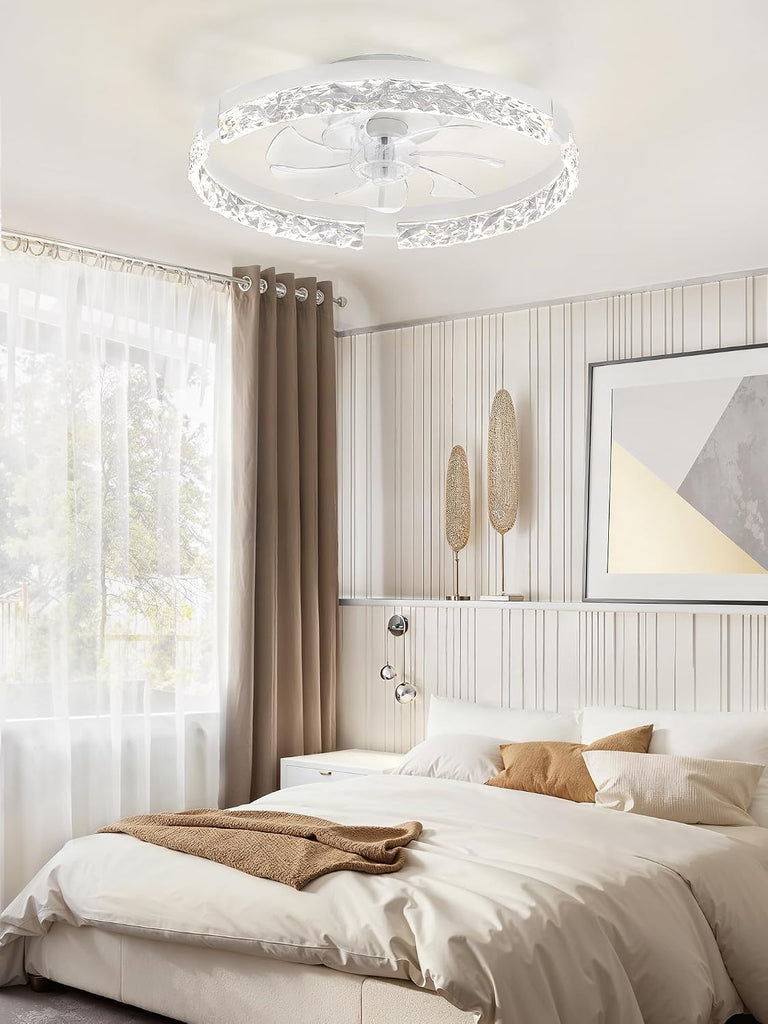20 Inch Low Profile Ceiling Fans with Lights and Remote, Fandelier Ceiling Fan Flush Mount