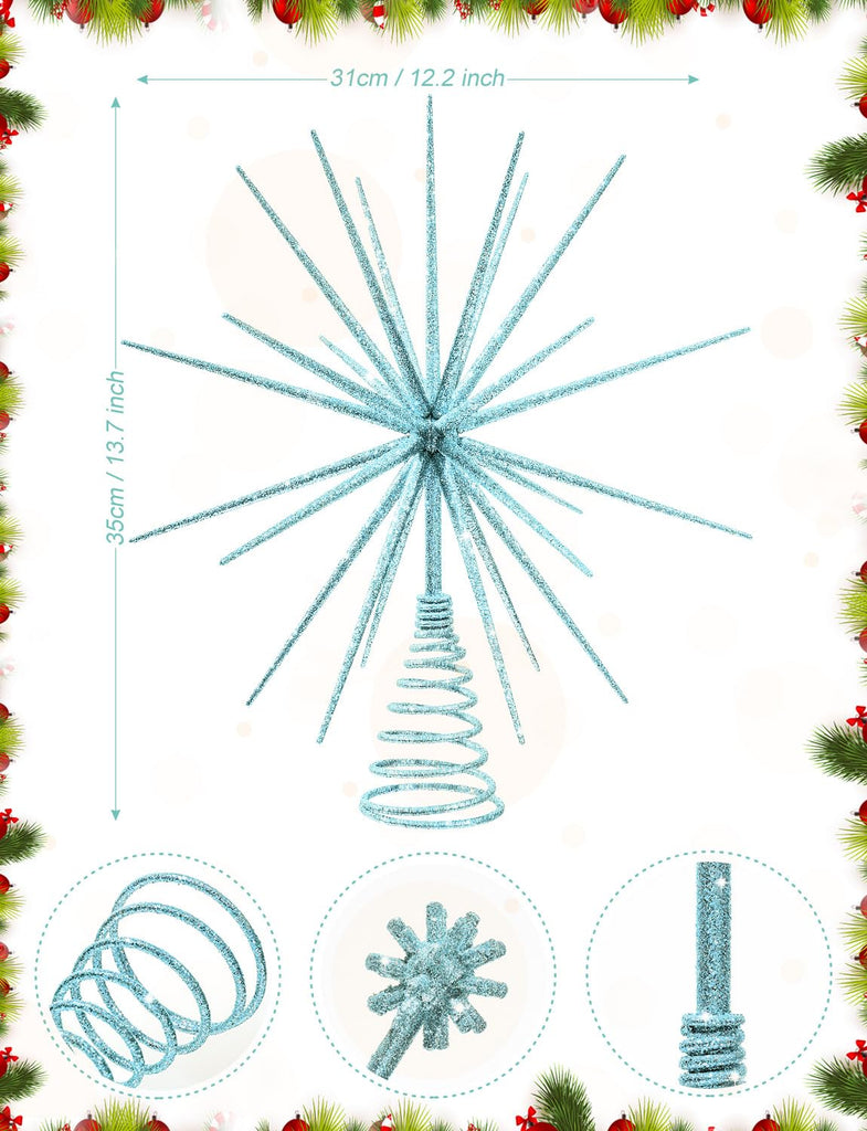 13.7 Inch Blue Christmas Tree Topper - 3D Burst Blue Tree Topper, Exploding Star Christmas Tree New Year Holiday Tree