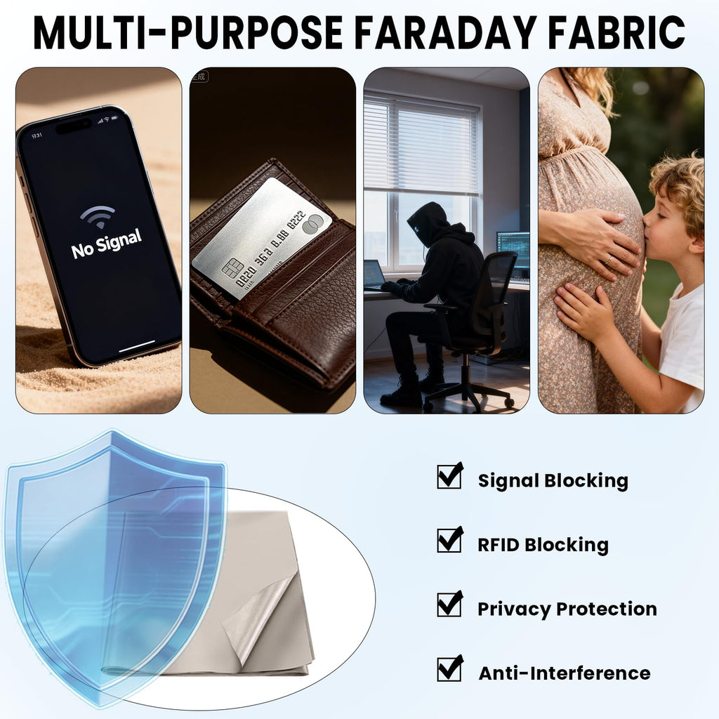 Faraday Fabric 43" W x 118" L with 200" L Faraday Conductive Tape