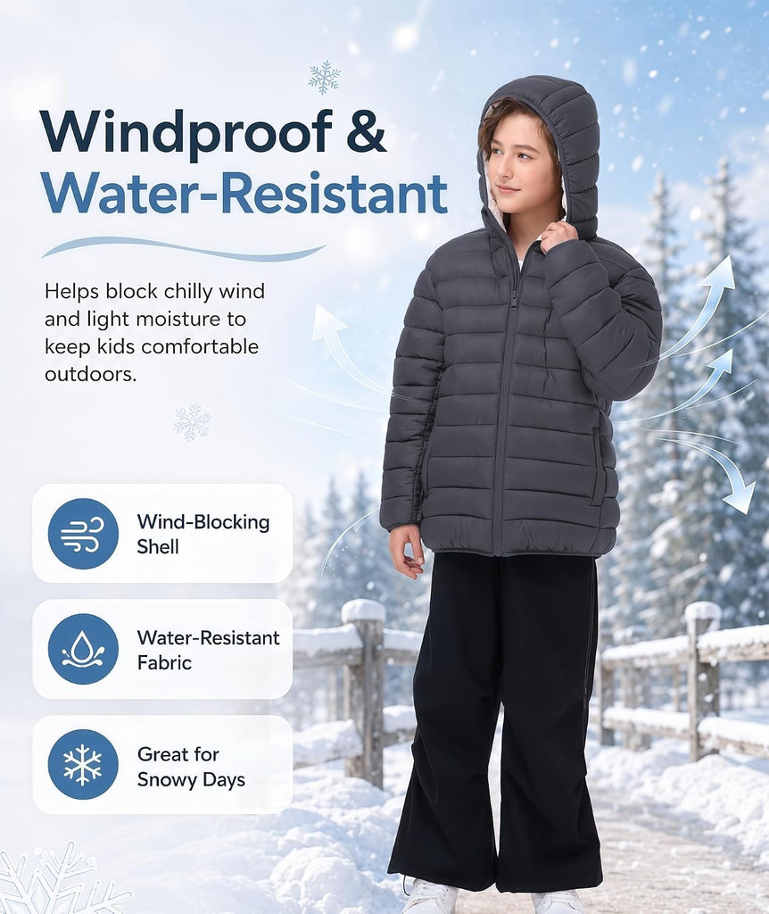 Boys Girls Hooded Winter Coats Sherpa Fleece Lined Puffer Jacket