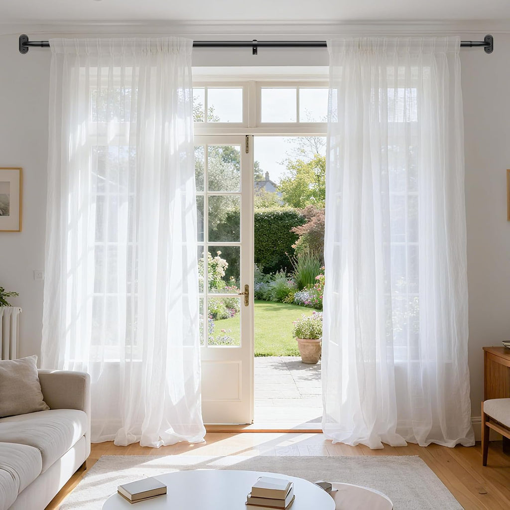Curtain Rods 36-120 Inch, Black Wrap Around Blackout Curtain Rods for Windows, 1 Inch Adjustable Long Heavy Duty Room