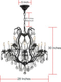Modern Black Crystal Chandelier Large Wrought Iron Dining Room Light Fixture Elegant Modern Chandelier for High Ceiling Chandelier, Farmhouse Decor, Living Room & More 12 Lights