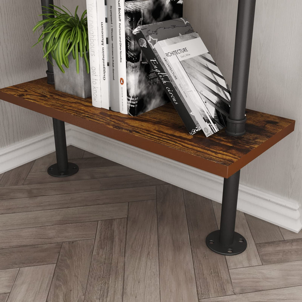 Industrial Pipe Shelf Rustic Wood Wall Shelf Ladder Bookshelf Wall Mounted Storage Decor Shelf (6-Tier)-Black