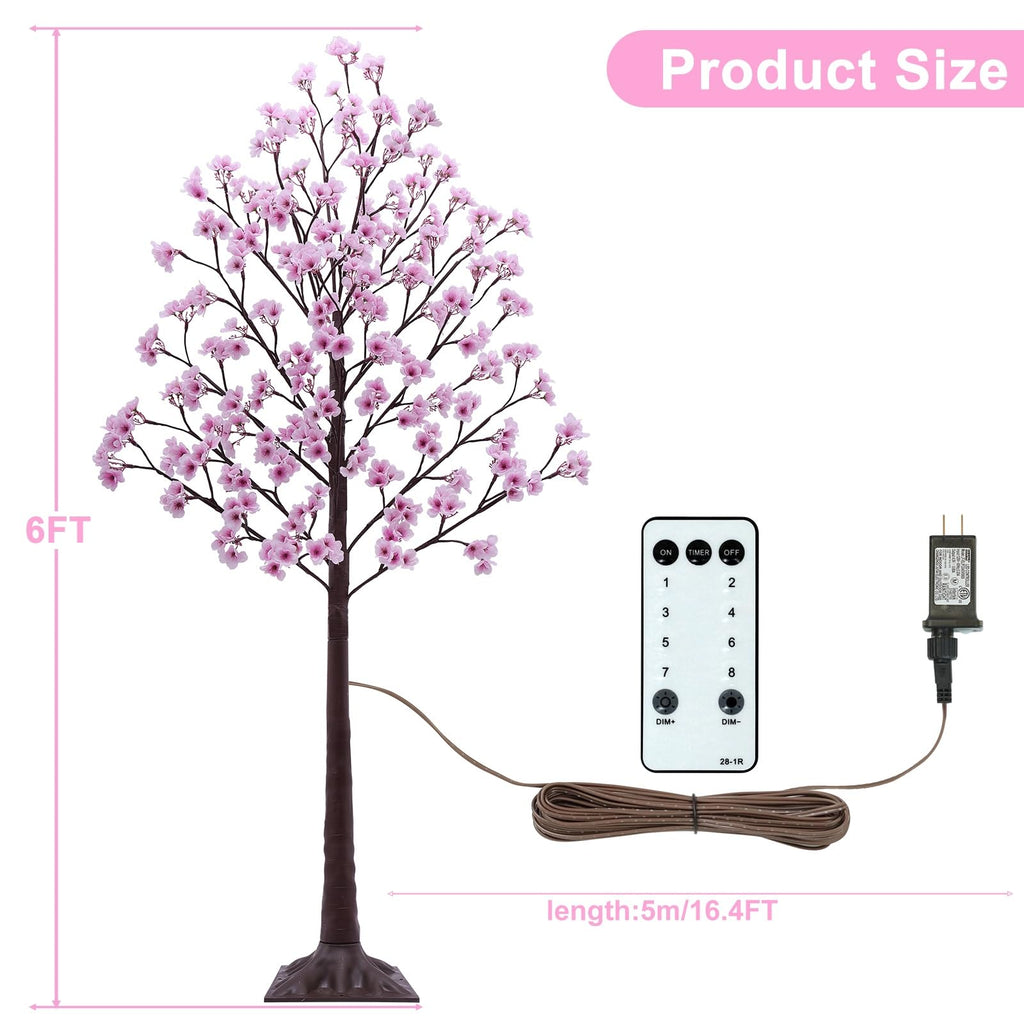 6FT Lighted Cherry Blossom Tree - Faux Artificial Light Up Cherry Blossom Trees with 112 Lights, 336 Lush Flowers