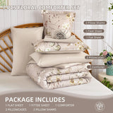 DJY Queen Comforter Set,Taupe Botanical Floral Bedding Comforter Sets Queen for All Seasons,7 Pieces Queen Bed in a