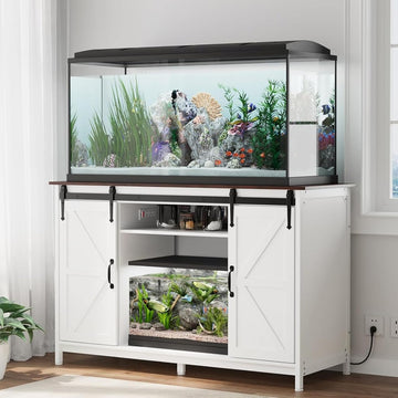 Farmhouse 55-75 Gallon Fish Tank Stand with Power Outlet, Grey