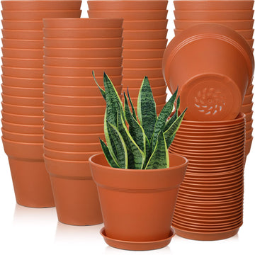 Terracotta 54 Pack 4 Inch Plant Pots Bulk Plastic with Drainage