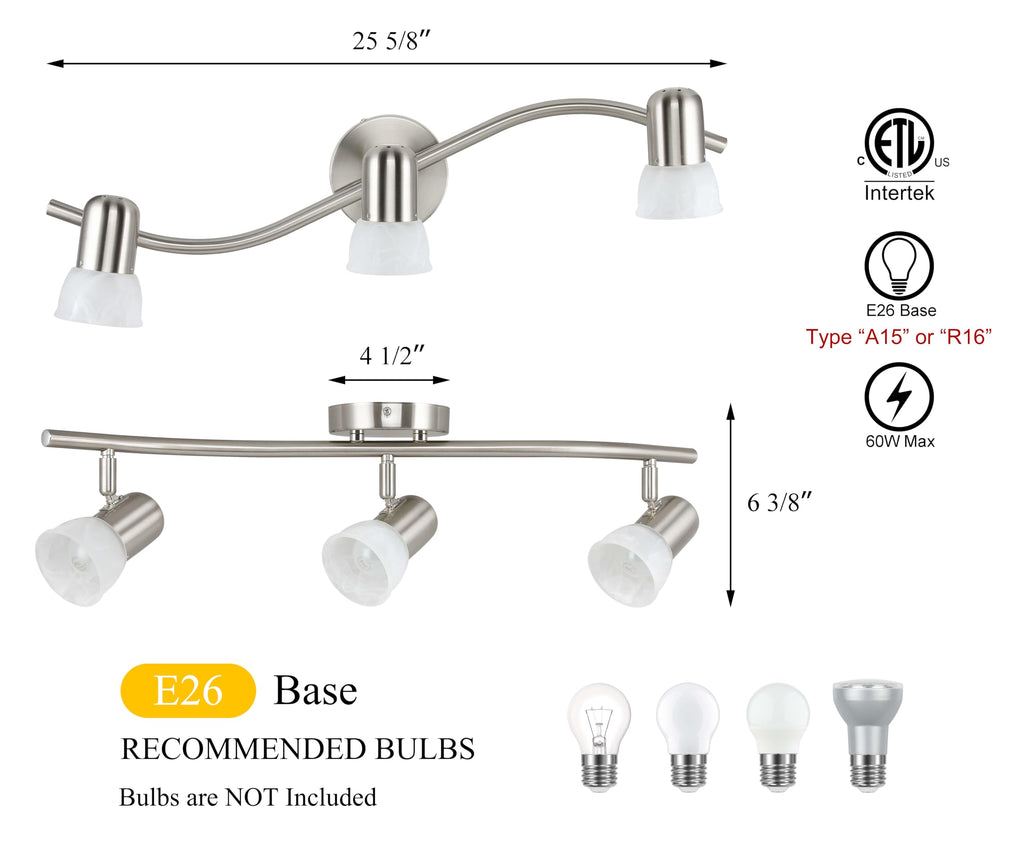 3 Light Curved Track Lighting Brushed Nickel