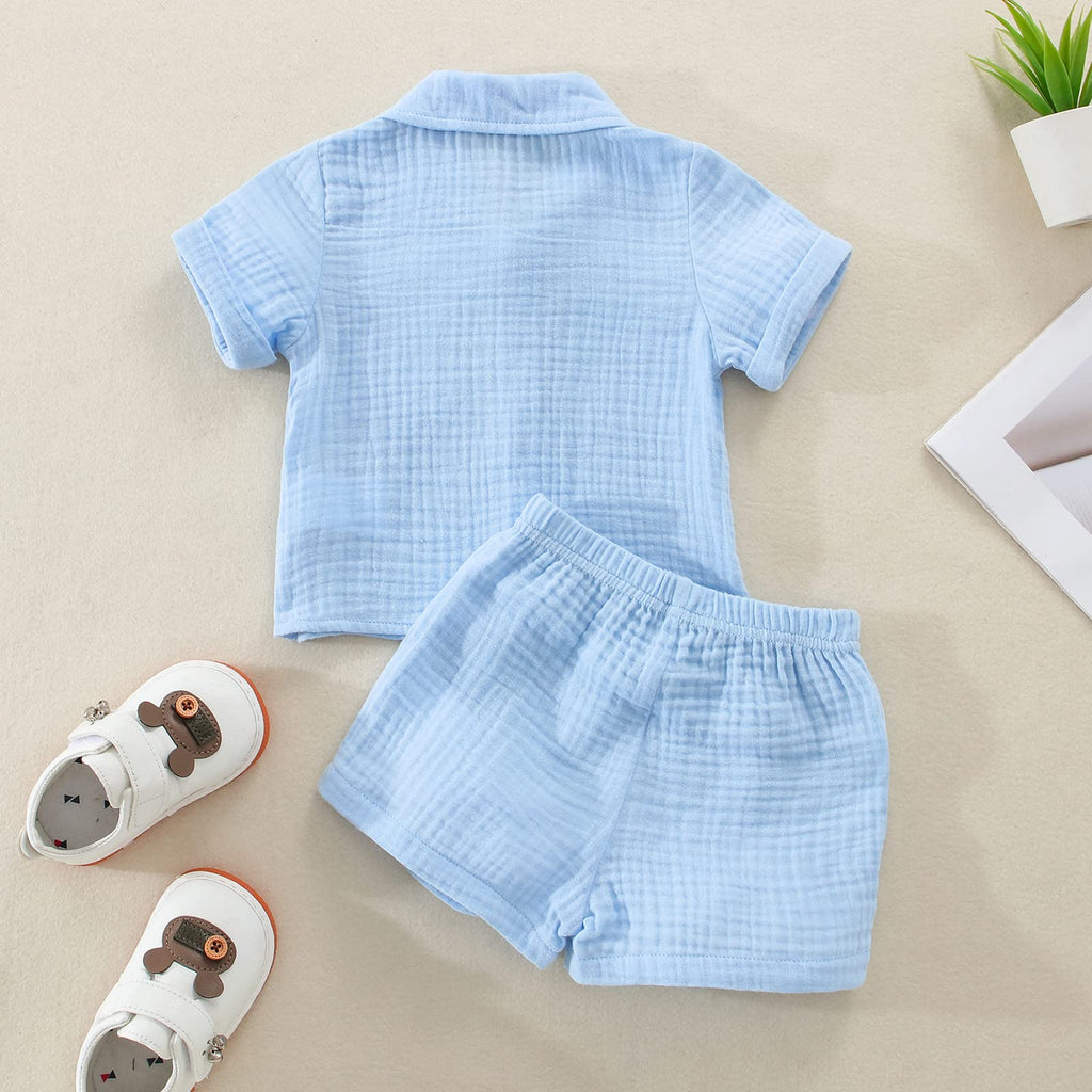 Baby Boys Clothes Set Toddler Infant Boys Button-Down Shirt Tops + Cotton Gauze Shorts Summer Outfit 2PCS