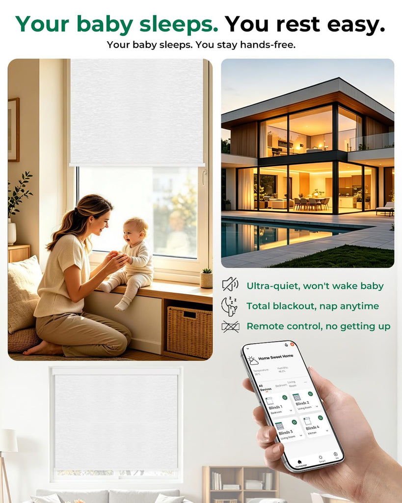 Motorized Blinds with Remote (Cloud-Patterned, )