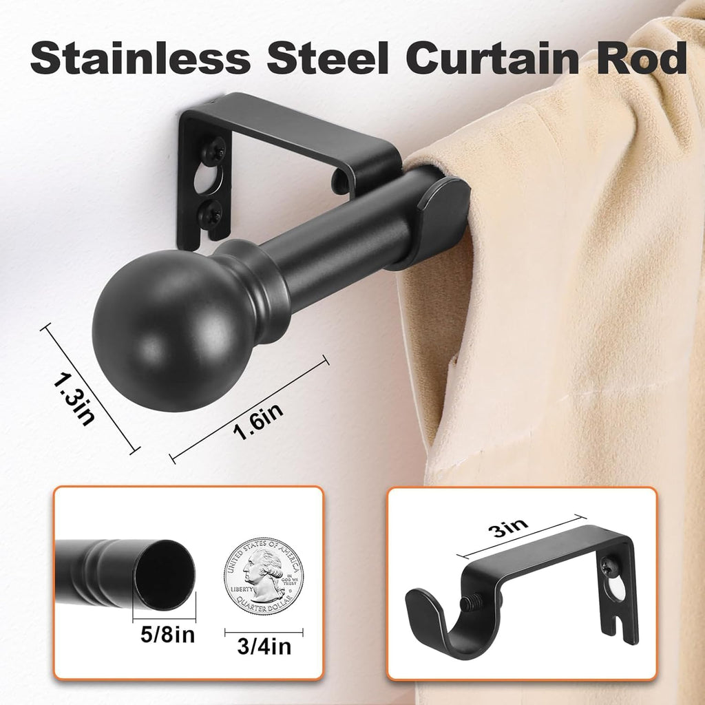 Black Curtain Rods 2 Packs for Windows 35"- 46", Decorative Drapery Rod Adjustable, 5/8 inch Small Curtain Rod and
