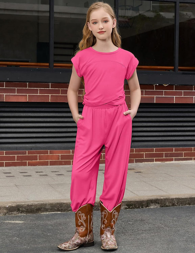 2 Piece Tracksuit Set Crossover Cropped Top Ankle Length Joggers