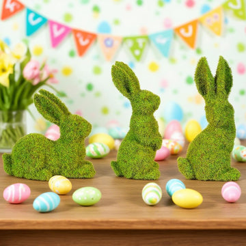 Easter Bunny Decorations,Resin Moss Bunny Figurine Features Larger Ears,Garden Artificial Moss Rabbit Easter Décor - Set of 3