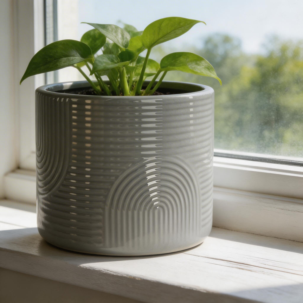 6 Inch Ceramic Plant Pot - No Drainage Hole - Stone Gray