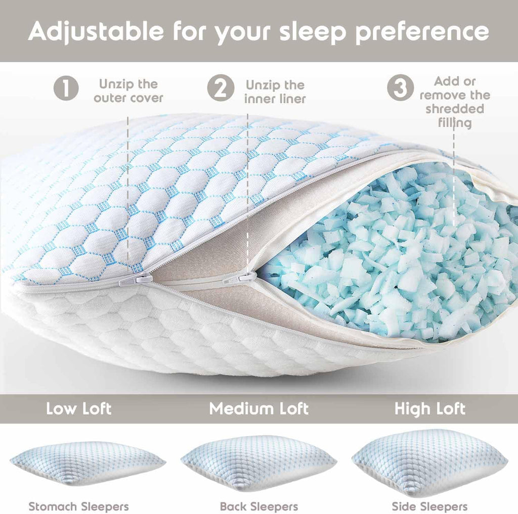 Cooling Body Pillow for Sleeping 1 Pack, Luxury Shredded Memory Foam Body Pillows, Adjustable Cold Gel Pillows for