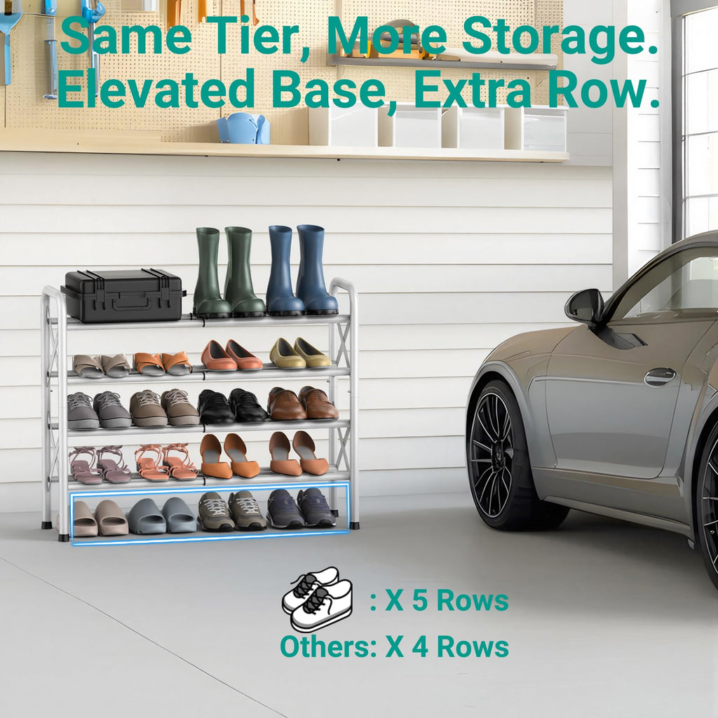 4-Tier Expandable Shoe Rack for Closet Floor, X-Frame - White