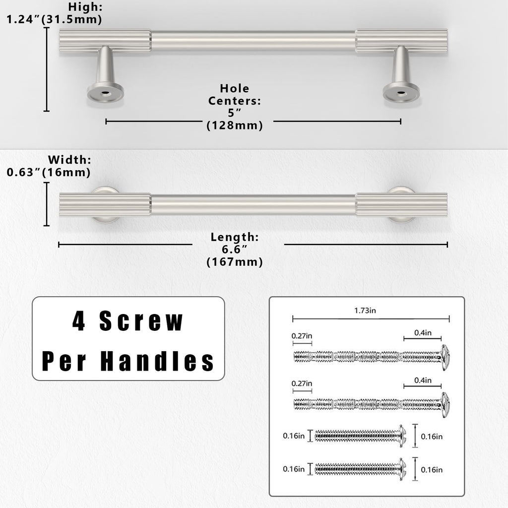 10 Pack Brushed Satin Nickel Cabinet Pulls 5 Inch(128mm) Kitchen Cabinet Handles Solid Zinc Alloy Cabinet Hardware