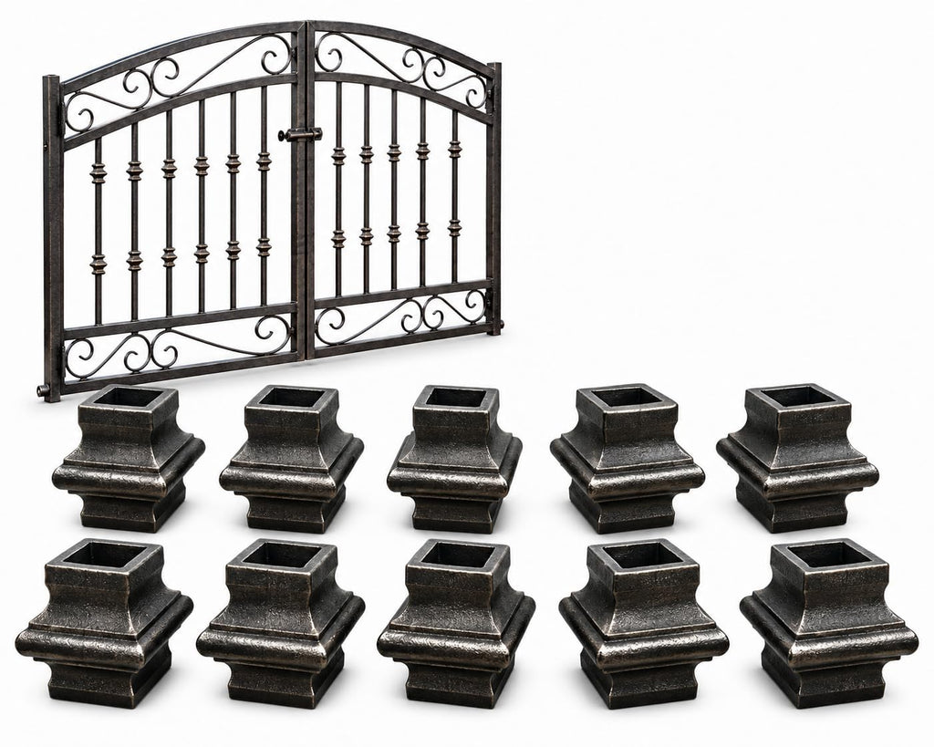 1" Inch, Cast Iron Square Baluster Collar Set, Decorative Gate Railing Hardware, Silver Gray, 10 Pack with Mounting