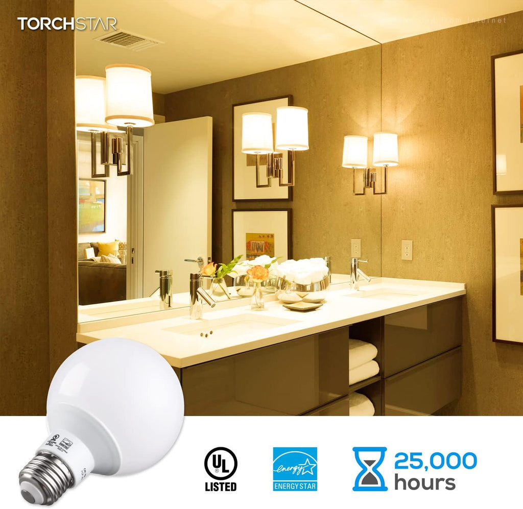 G25 LED Globe Light Bulbs, Dimmable, 2700K Soft White, Vanity Light Bulb, UL & Energy Star Listed, E26 Base, Pack of 6