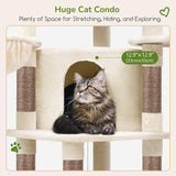 Corner Cat Tree, 51in Curved Series Modern Cat Tower for Indoor Cats with Hammock, 7 Sisal Scratching Posts