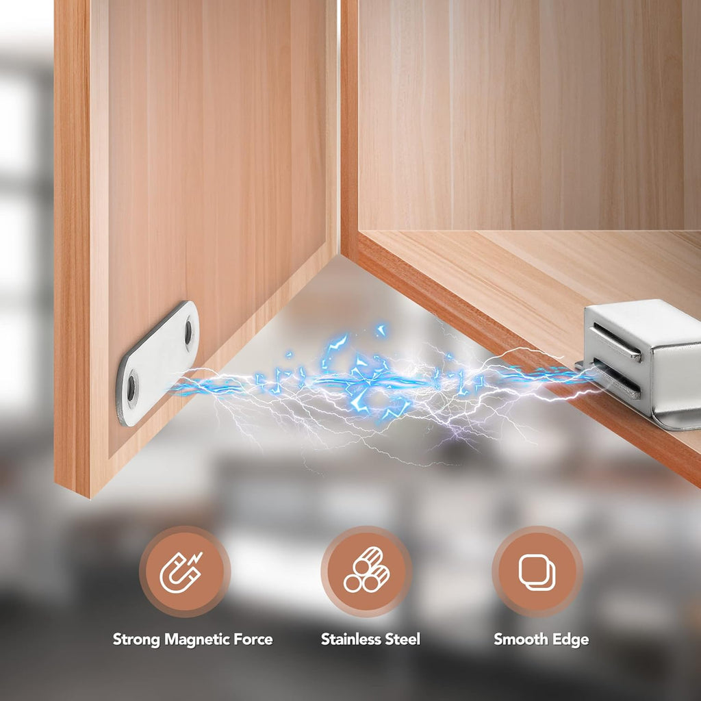 4 Pack Silver Magnetic Door Catch, Brushed Satin Nickel Cabinet Magnets, Strong Magnetic Catch Latch Cabinets, Drawers