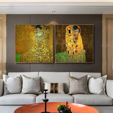 Combo Painting 2 Pieces Framed Canvas Giclee Print Art Series#1 by Gustav Klimt Wall Art Living Room Home Office