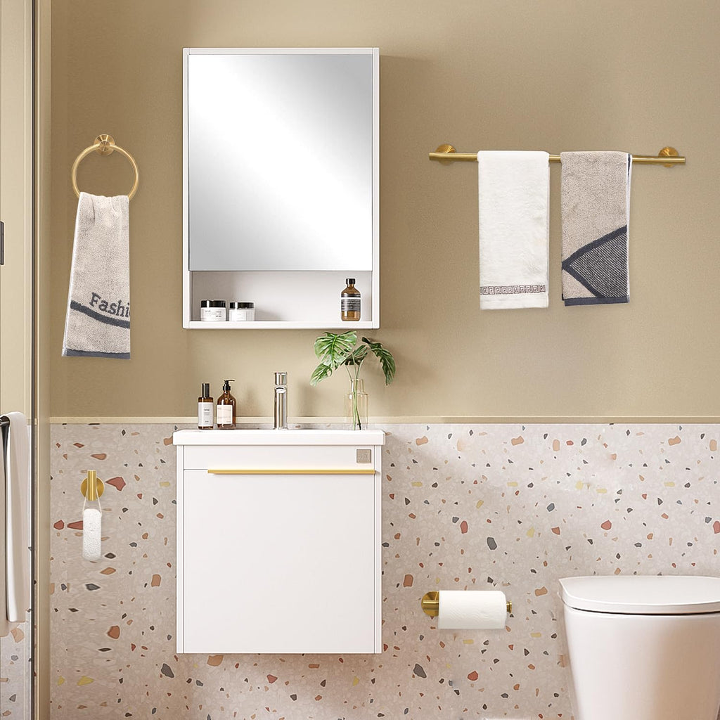 4 Piece Brushed Gold Stainless Steel Bathroom Hardware Set Include Hand Towel Ring, Toilet Paper Holder, and 2 Robe