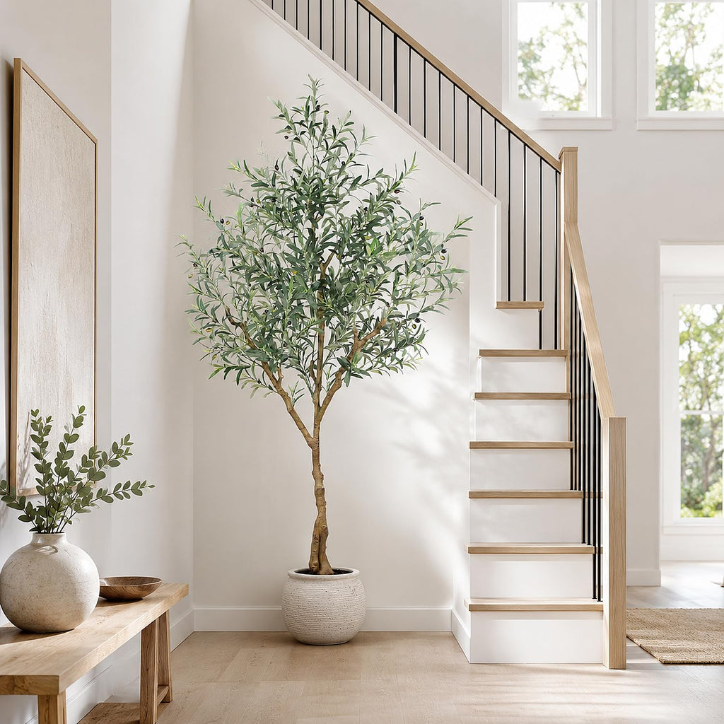 Olive Trees Artificial Indoor, 7FT Tall Faux Olive Tree with Lush Leaves and Lifelike Fruits, Artificial Plants in