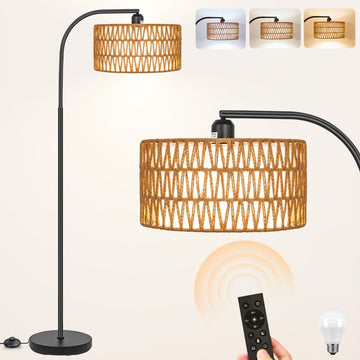 Rattan Floor Lamps with Dimmable 9W LED Bulb Farmhouse