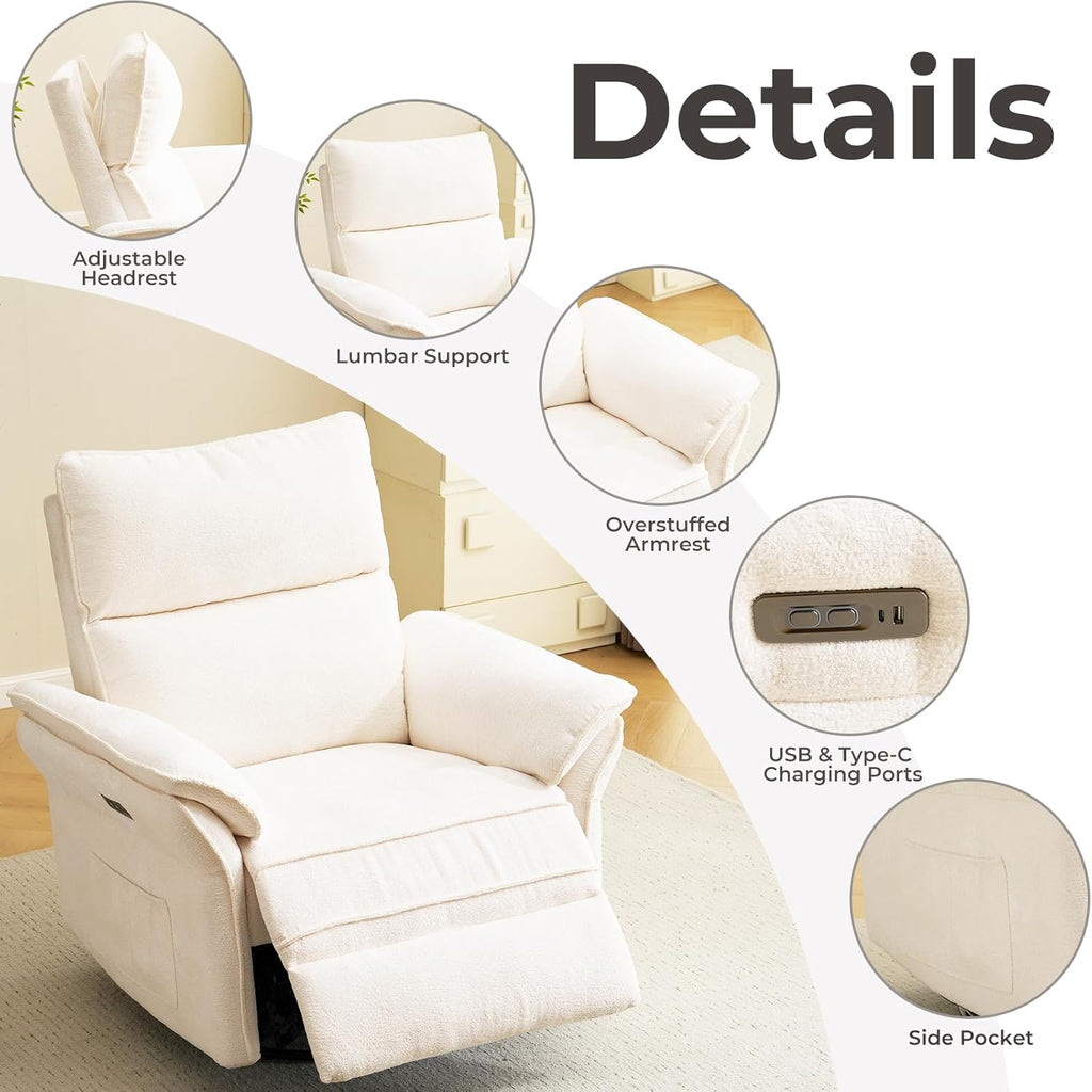 Oversized Power Recliner Chair Swivel Glider with Massage and Heat