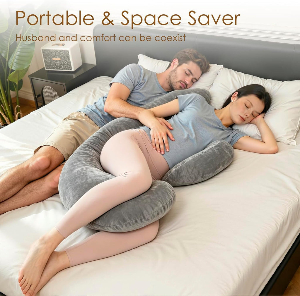 Memory Foam Pregnancy Pillow, F Shaped Maternity Pillow, Adjustable Pregnancy Wedge Pillow with Full Body Support for