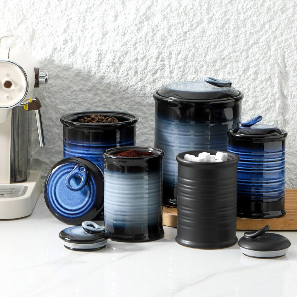Food Storage Jar, Ceramic Canister Sets for The Kitchen, Set of 3, Black