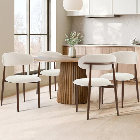 Dining Chairs Set of 4, Modern Metal Kitchen Chairs with Fabric Upholstered Seats for Dining Room, Beige