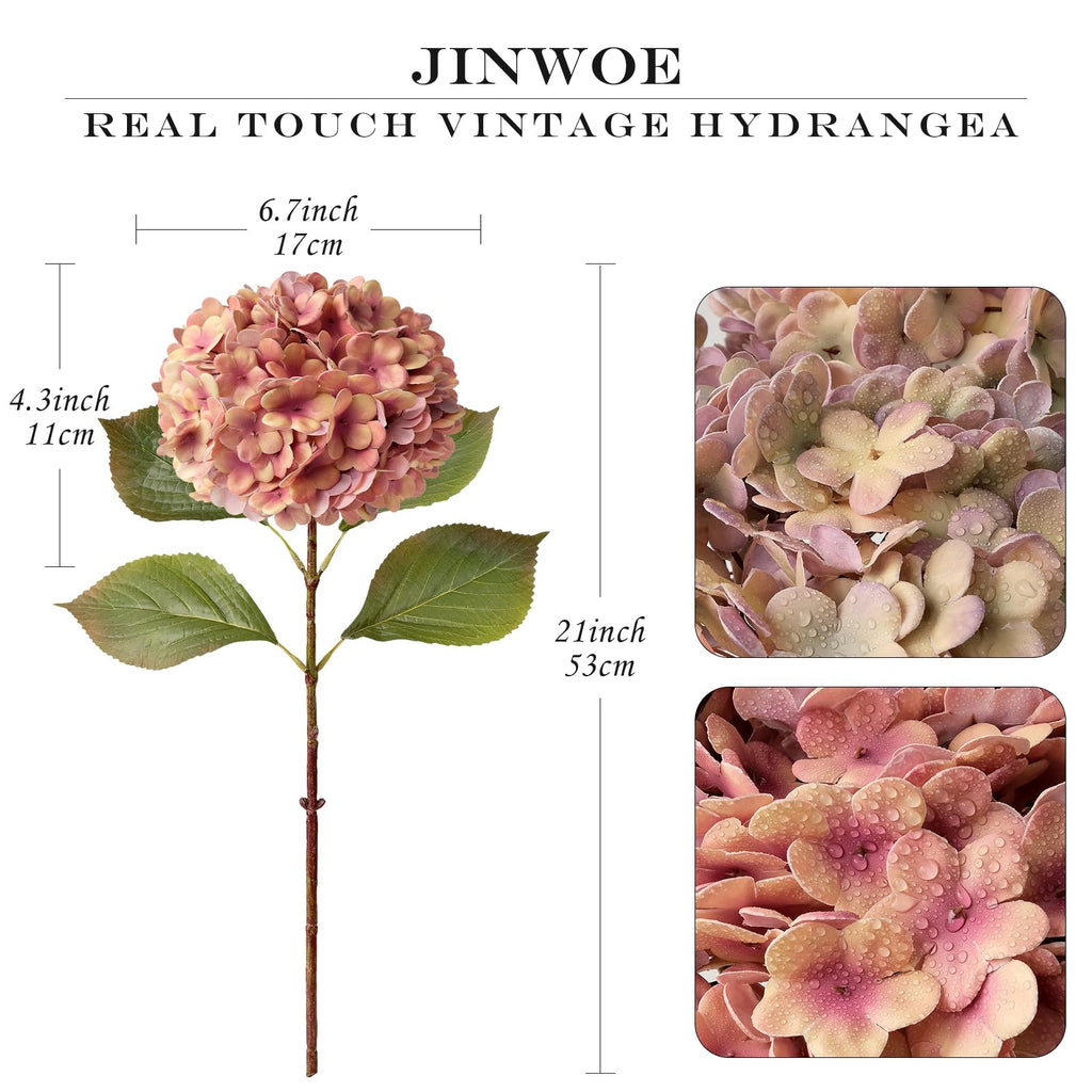 4Pcs Real Touch Vintage Artificial Hydrangeas, 21" Boho Fall Faux, Artificial Silk for Wedding Bouquet Centerpieces