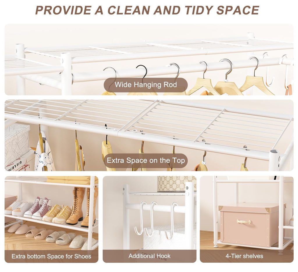 Clothing Racks for Hanging Clothes with Shelves, Portable Closet System Organizer Garment Rack for Clothes Storage