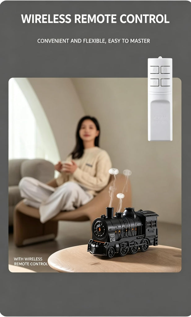 Vintage Steam Train Aromatherapy Essential Oil Diffuser RC Humidifier with 2-Color LED Light/2 Mist