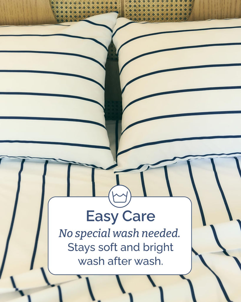Cal King 4 Piece Striped Sheet Set - Breathable & Cooling - Navy Stripe