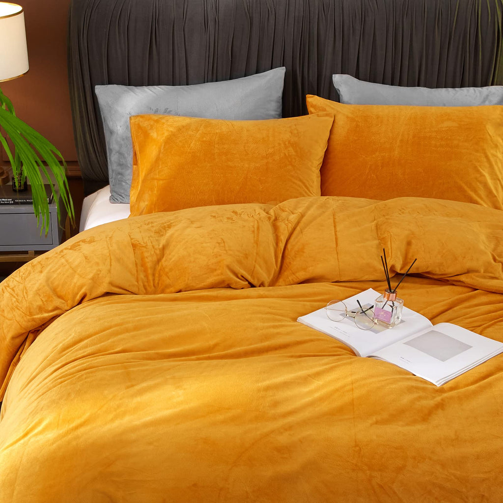 Velvet Duvet Cover Set 3 Pieces Gold Luxury Flannel